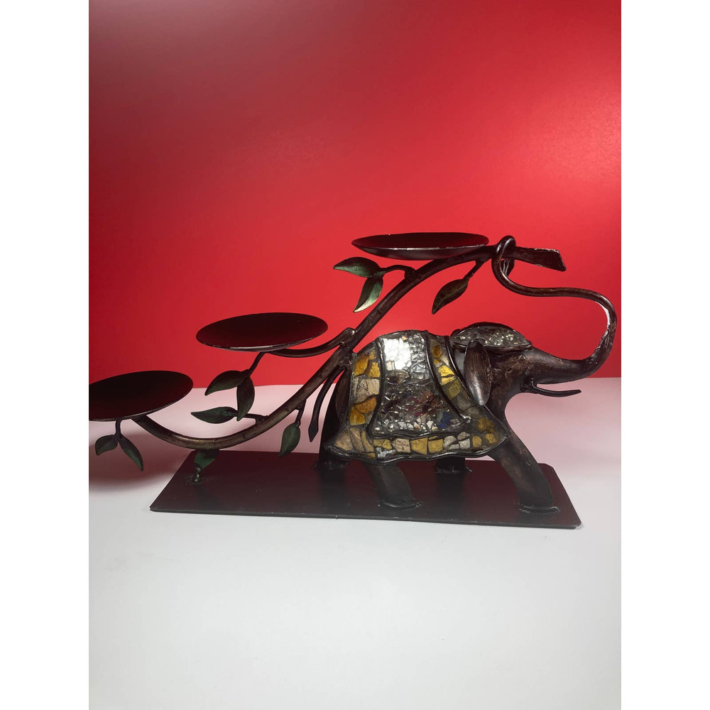 15" Handmade Elephant Candle‎ Holder Metal
